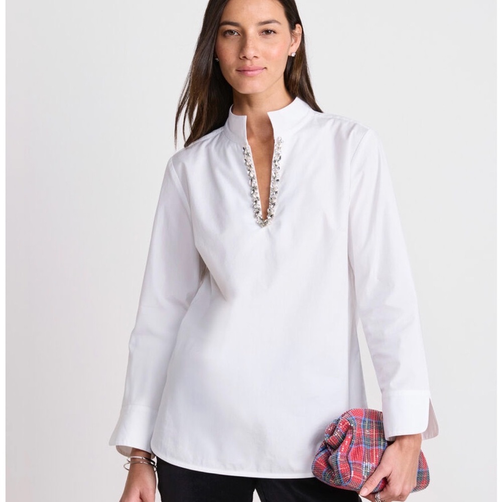 NWT Vineyard Vines XS Blyth Tunic White Silver Embellished Preppy Resort Top